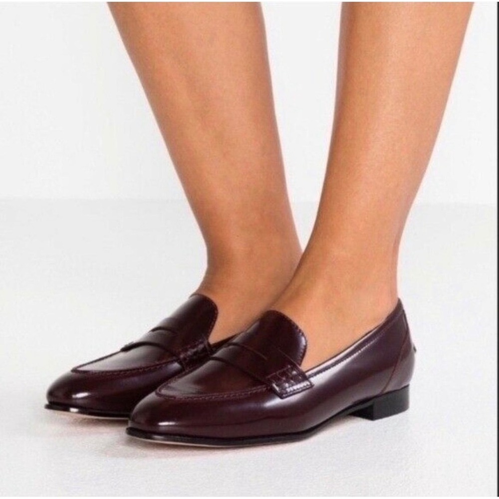 J.Crew Penny Loafers Womens 8 Burgundy Dark Academia Leather Pointed Toe J8501
